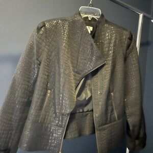 Black Textured Jacket and Skirt set